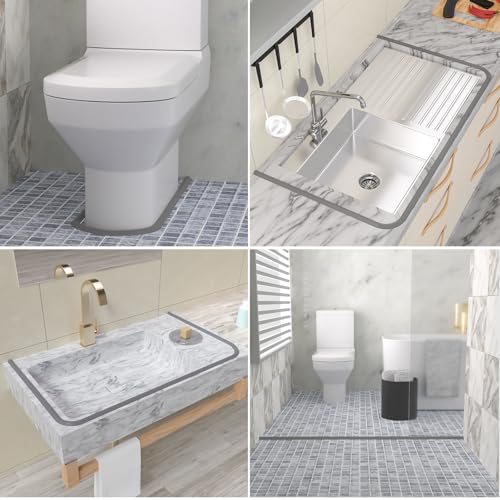 Duzzy 118 Inch Collapsible Shower Water Dam, Shower Threshold Water Stopper Barrier and Retention System and Keeps Water Inside Threshold Dry and Wet Separation, Suitable for Bathroom & Kitchen - color: Gray, style: 118 Inch