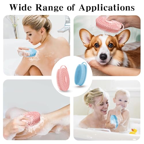 2 Pack Silicone Body Scrubber with Loofah Exfoliating Soft Body Shower Scrubber for Body, 2 in 1 Bath and Shampoo Wash Brush for Skin Exfoliation Men Women (Blue&Pink) - size: Blue&Pink