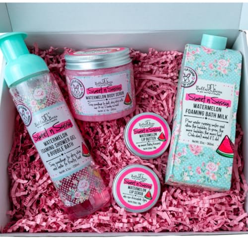 Bella & Bear Sweet 'n' Sassy Watermelon Mega Bath & Body Gift Set with Foaming Shower Gel & Bubble Bath, Bath Milk, Body Scrub & Lip Scrub and Lip Butter Great Gifts for Women