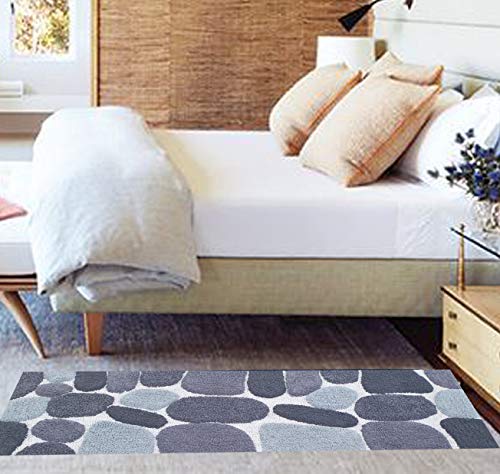 THE BEER VALLEY Pebble Bath Runner Rug 2x5 Feet - Grey Charcoal | Non Slip Cotton Runners for Bathroom, Washable Absorbent Long Bath Floor Rugs - color: Grey/Charcoal, size: 24 x 60 inches
