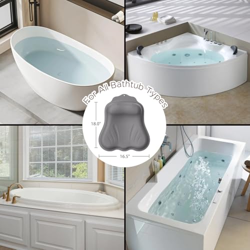 Bath Pillow for Tub, Adjustable Silicone Bathtub Pillows for Head and Neck, 0"–2.3" Neck Support, 34 Suction Cups, Easy to Clean, No Machine Wash Needed (Dark Gray) - color: Dark Gray
