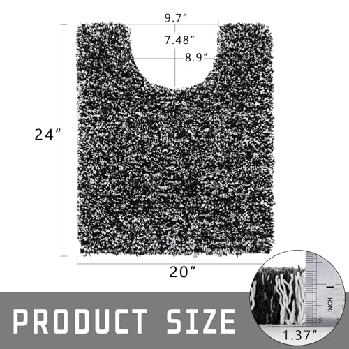Yimobra Toilet Rugs U Shaped Washable 24X20, Ultra Soft and Water Absorbent Bath Mats, Non Slip Fluffy Shaggy Luxury Microfiber Contour Bath Rugs for Toilet, Dry Quick, Black and White - color: Black and White, size: 20" X 24" Contour Rug
