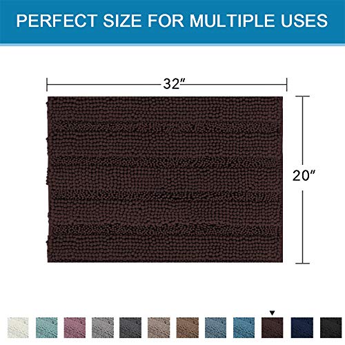 H.VERSAILTEX Bath Rugs for Bathroom Non Slip Bath Mats Extra Thick Chenille Striped Rug 20" x 32" Absorbent Non Skid Fluffy Soft Shaggy Washable Plush Mat for Indoor, Bath Room, Tub - Chocolate - color: Chocolate, size: 20" x 32"
