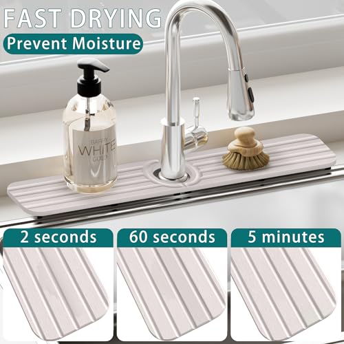 Water Absorbing Stone Kitchen Sink Mat, Faucet Splash Guard for Bathroom Counter - color: 23.6" x 3.9" White C