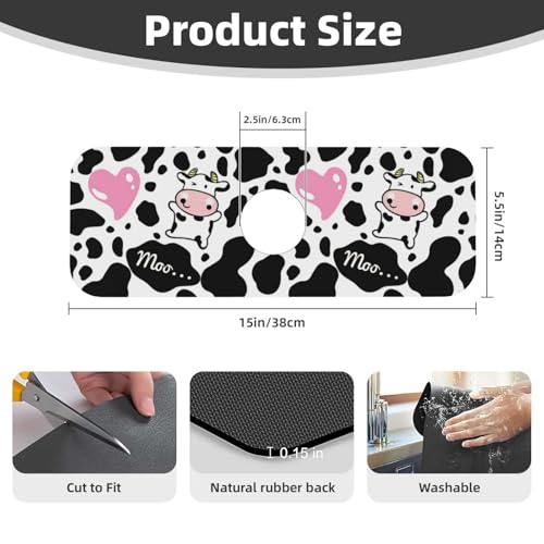 Cow Pink Print Cute Country Rustic Farmhouse 15" X 5.5" Kitchen Sink Splash Guard Faucet Faucet Guard Draining Mat Sink Splash Guard Faucet Kitchen Bathroom - color: Cow Pink Print Cute Country Rustic Farmhouse