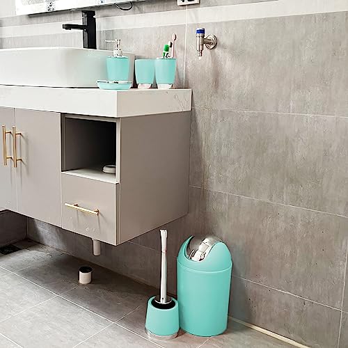Bathroom Accessories Set 6 Pieces Plastic Bathroom Accessories Toothbrush Holder, Rinse Cup, Soap Dish, Hand Sanitizer Bottle, Waste Bin, Toilet Brush with Holder (Mint Green)