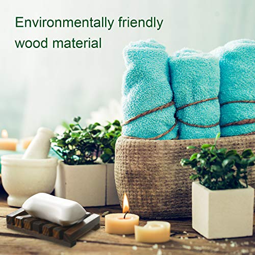 Honoson 5 Pieces Wooden Soap Dish Holder Tray Wood Bar Soap Holder Tray Self Draining Saver for Shower Bathroom Kitchen - color: Charcoal