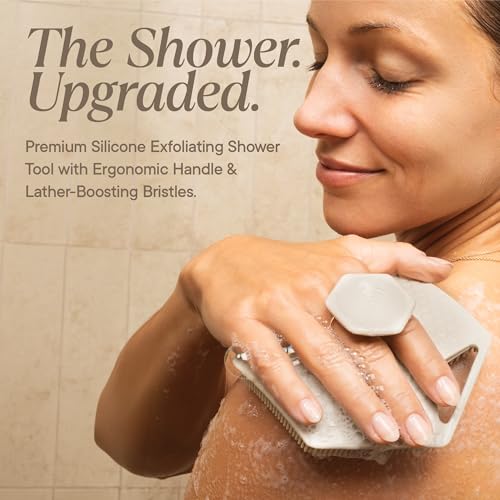 TOOLETRIES Silicone Body Scrubber 2.0, Loofah Alternative - Sand | Gentle exfoliating shower scrubber that's quick drying, hygienic and longer lasting than traditional loofahs. - color: Sand