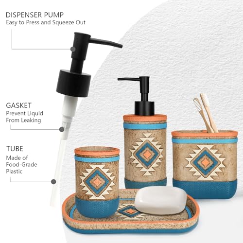 Bathroom Accessory Sets 4PCs Complete Tribal Home Decor Southwest Pattern Shape Includes Lotion Dispenser Toothbrush Holder Tumbler Cup & Vanity Tray - color: Multicolor, size: Tray