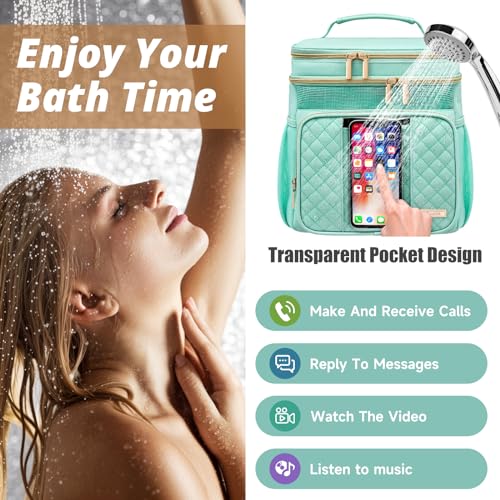 Tealari Large Toiletry Bag for Women Men,Bathroom Bag,Water Resistant Shower Bag,Makeup Bag,Portable Shower Caddy for College Dorm,Hanging Travel Toiletry Bag with Transparent Waterproof Phone Pocket - color: Green