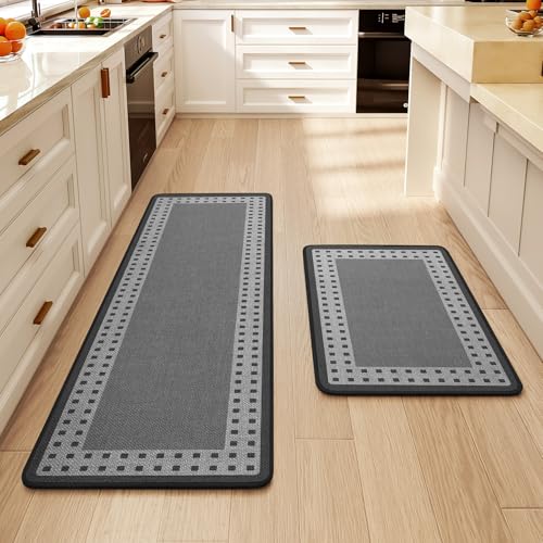 Kitchen Mats for Floor, 17''x30''+17''x47''Kitchen Rugs Set of 2, Washable Absorbent Kitchen Mat Non Slip, Braided Kitchen Runner Rug, Kitchen Sink Rug, Grey - color: B Graphic Grey, size: 17''x30''+17''x47''