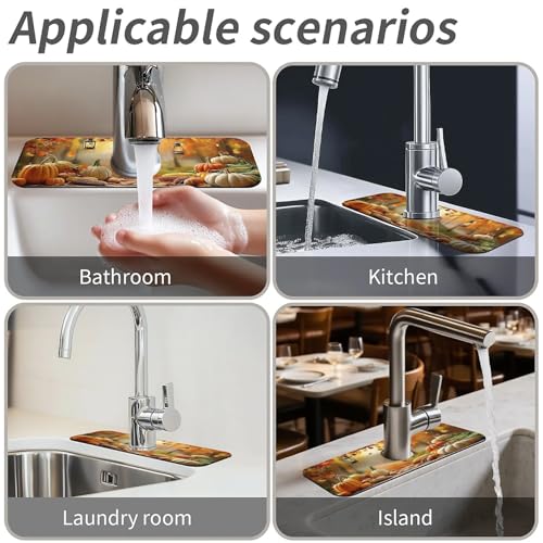Faucet Fast Absorbent Pad - Autumn Harvest Pumpkin Lantern , Suitable For Kitchen, Bathroom, Island And Other Scenes - color: Autumn Harvest Pumpkin Lantern
