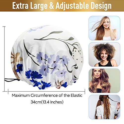 Shower Cap, Adjustable Shower Caps for Women, Extra Large Upgrade Double Waterproof Layers Hair Cap, Bath Caps Shower Hat Women Girls Adult Hair Protection Suitable for All Lengths and Thickness - color: Blue Porcelain, size: X-Large