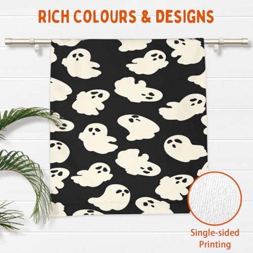Halloween Hand Towels for Bathroom 14.4 x 28.3 Inch Cute Ghost Bath Towel Set of 2 Halloween Black Hand Towel Holiday Kitchen Towels for Bathroom Hotel Gym Spa Decor - color: Ghost Black