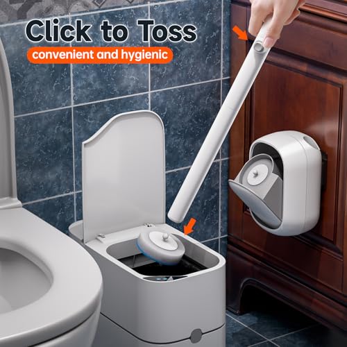Disposable Toilet Brush and Holder Set with 18 Bowl Wand Cleaners Refill Pads, Bathroom Wall Mounted Toilet Bowl Cleaners Kit. - size: 1 wand + 18 heads