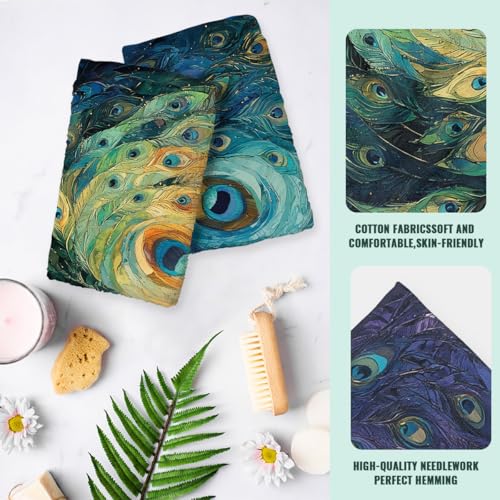 Peacock Feathers Bath Hand Towels Absorbent Colorful Abstract Oil Art Bath Hand Towels for Bathroom Home Hotel Spa Gym Yoga Nautical Beach Bathroom Decor Gifts for Women Man 14.4"x28.3" - color: Peacock Feathers