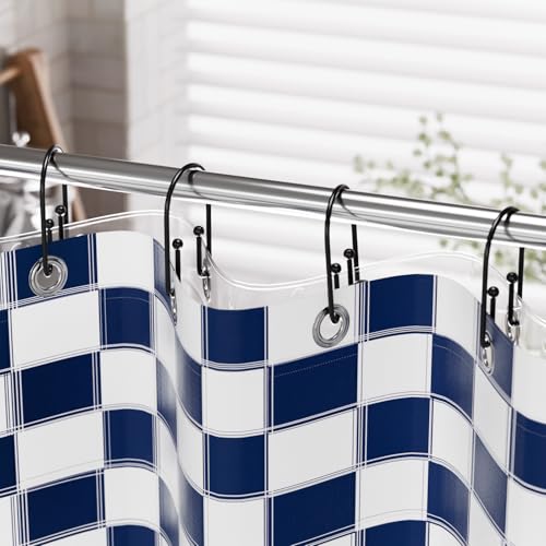 AmazerBath Shower Curtain Hooks, Simple Black Shower Curtain Hooks Rust Proof, Metal Shower Curtain Rings, Double Side Shower Hooks for Shower Curtain, Double Shower Hooks Rings Liner Bathroom, 12Pcs - color: Black, style: Minimalist