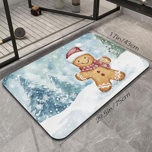 Cookie Winter Bath Mat, Water Absorbent Quick Dry Thin Bathroom Floor Mat, Rug for Bathroom Kitchen 17"x30" - color: Cookie Winter