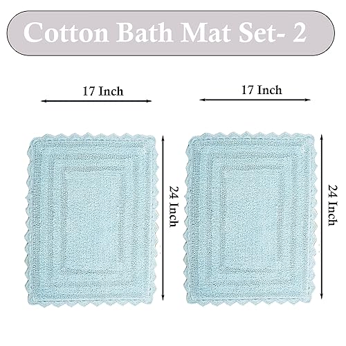 TreeWool 2-Pack Gorjeeus Collection Soft Reversible Bathroom Rug Cotton Bath Mat Set with Crochet Border - Rectangle (19" x 26"; Sky Blue) - color: Sky Blue