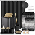 XLHOMO 24PCS Bathroom Sets with Shower Curtain and Rugs,Black Bathroom Accessories Set Waterproof Black and White Shower Curtain Set, Toilet Brush, Trash Can & Bathroom Rug - size: Bath Set+Shower Curtain+Bath Rugs, style: Black6