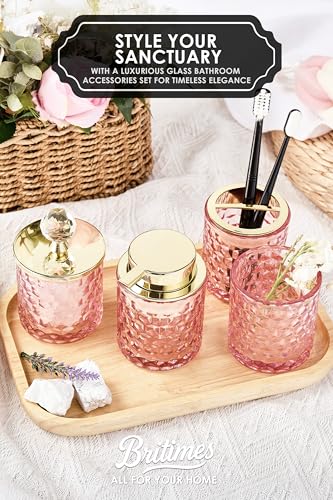 Pink Bathroom Accessories, 4Pcs Pink Bathroom Accessory Set Complete, Toothbrush Holder Set, Soap Dispenser, Qtip Holder, Tumbler, Perfect for Bathroom Decor and Vanity - color: Pink