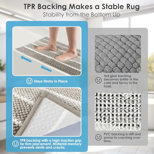 ArtyCozy Chenille Bathroom Rugs 3 Pieces, Extra Thick Absorbent Non Slip Bath Mats with U-Shaped Toilet Rug, Soft Plush Bath Floor Mat Machine Washable, Brown, 17"x24" Plus 20"x48" Plus 20"x24" - color: Brown, size: 17" × 24" + 20" × 48" + 20" × 24"