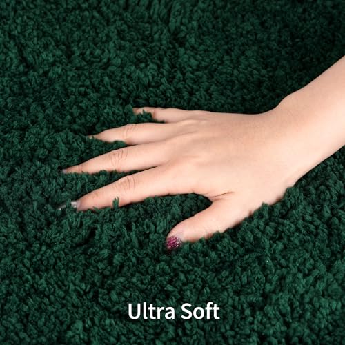 Bathroom Rugs Sets 3 Pieces Microfiber - Upgrade Non-Slip Thermo-Plastic Rubber Bottom- Quick Dry - Machine Wash for Bedroom, Tub, Living Room (Dark Green) - color: Green