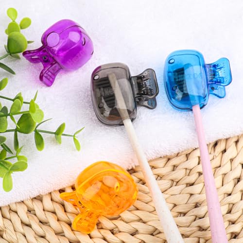 Hxezoc 4 Pack Toothbrush Covers Toothbrush Holders Toothbrush Protector Cap Brush Pod Case Protective Portable Plastic Clip for Household Travel, Business, School, Bathroom, Camping - color: Grey, Blue, Purple, Orange