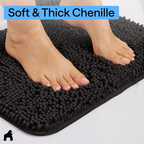 GORILLA GRIP Bathroom Rug Sets, Soft Chenille 2 Piece Area Rugs Set, Toilet Base Mat and 30x20 Carpet, Absorbent Microfiber Washable Mats Dry Quickly, Home Décor and Bath Room Accessories, Black - color: Black, style: 30"x20" + Oval 24"x19.5" - 2 Pack
