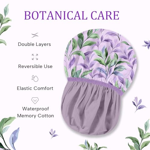 Years calm Shower Caps for Women Reusable Waterproof – Double Layer Elastic Cap with Tropical Botanical Print Shower Cap for Shower, Spa, Travel, Bath & Daily Hair Protection - color: Purple