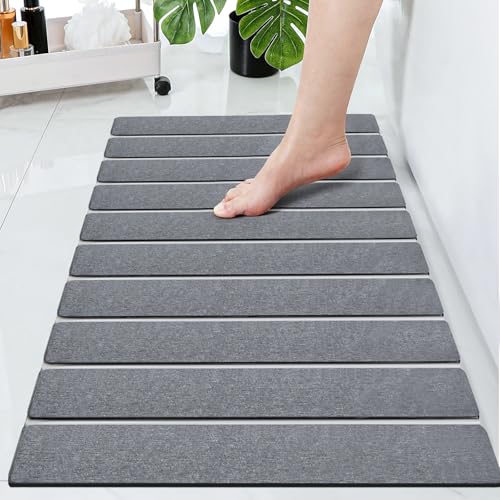 Cuckan Foldable Stone Bath Mats for Bathroom Super Absorbent Diatomaceous Earth Bath Mat Quick Dry Bath Rug Drying Mats with Non Slip Shower Rug Tub Shower Mat - color: Dark Gray, size: Rug 15x24" + 14x18" Non-slip Mat