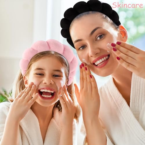 Chanaco Spa Headband and Wrist Bands for Women, Skincare HairBands Wrist Towels, Face Wash Hair Wraps Non Slip, Thick Facial Accessories for Makeup, Bath Shower Teen Girl Gifts Trendy Stuff - color: Black,Pink