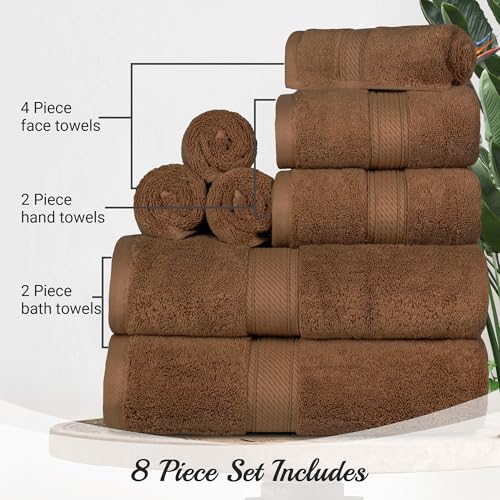 SUPERIOR Egyptian Cotton Ultra Plush & Absorbent, 8 Piece Set, Chocolate | Quick Dry, Soft Luxury Towel Set, Bath Essentials, Guest Bath, Spa, 2 Bath, 2 Hand, 4 Face Towels, Madeline Towels - color: Chocolate, size: 8-Piece Towel Set