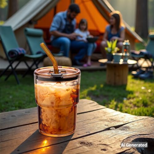 BLUEPOLAR 13oz/400ml Tumbler Water Glass, Cups with Straw and Lid Sealed Carry on for Coffee, Iced Tea, Thick Wall Insulated Glass Cup (Amber)… - color: Amber