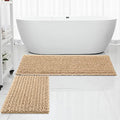 FLOLEOPA Luxury Chenille Beige Bathroom Rugs Bath Mats Sets, Extra Soft and Absorbent Bathroom Rugs Non Skid Machine Wash Dry Bath Mats（47"x17" Plus 17"x24"） - color: Beige, size: 47"x17" Plus 17"x24"