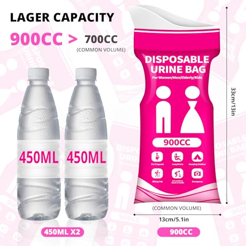 Disposable Urine Bag for Travel - 900ML Portable Pee Bags for Women Men 8/12/20/24/28 PCS Emergency Vomit Bags Urinal Toilet for Car Camping, Road Trip,Traffic Jam, Pregnant, Kid, Patient - color: Fuchsia, size: 9.1"x5.4"x1.8"(8-Pack)
