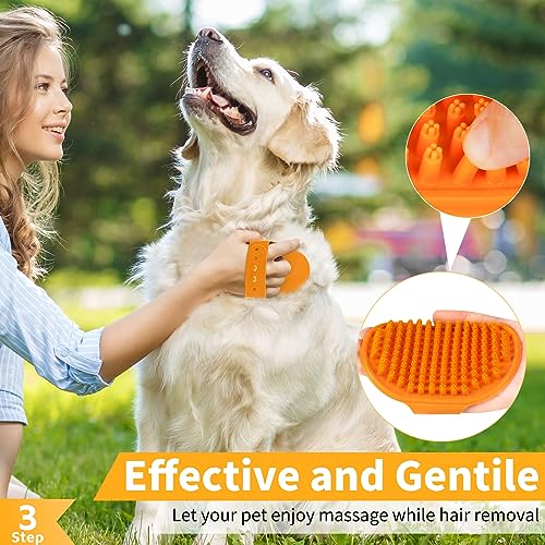 Comotech 6PCS Dog Bath Brush & Dog Toothbrush | Adjustable Handle Shampoo Brush & Scrubber for Short & Long Haired Dogs & Cats | Effectively Solve Odor & Stain Removal Problems (Orange Yellow Yellow) - color: Orange Yellow Yellow