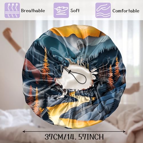 Luxury Shower Cap Silk Satin Lined Waterproof Reusable Adjustable Elastic Dry Hair Bathing Caps Cute for Women Girls-Sunset - color: C-12-Sunset
