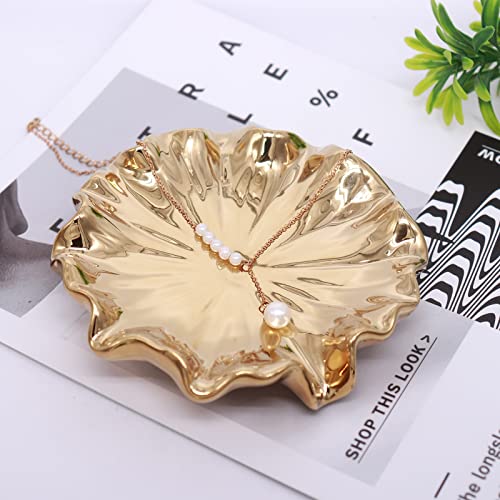 Soap Dish with Drain Ceramic Gold Lotus Leaf Soap Holder Soap Saver for Bar Soap, Kitchen Sink, and Bathroom Shower - color: Gold