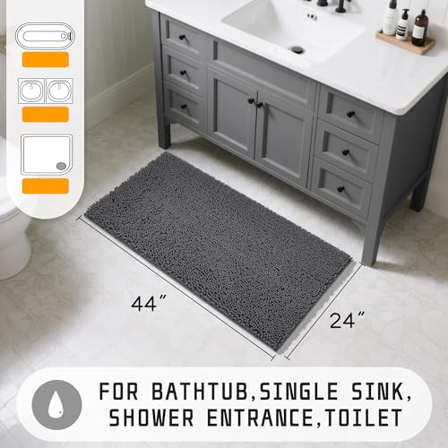 Yimobra Long Bathroom Rugs 44"x24", Extra Soft Non Slip Bath Mat for Tub, Super Absorbent Quick Dry Shaggy Rug Floor Carpet, Machine Washable,Dark Gray - color: Dark Gray, size: 44" X 24"