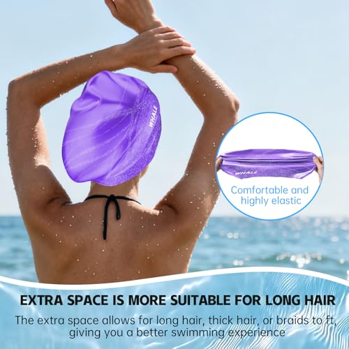 WHALE Extra Large Swim Cap Designed for Men and Women with Thick, Long Hair, Hair Extensions Or Afro-Textured Hair Long-Hair Swim Cap Highly Waterproof to Keep Hair Dry - color: Light purple
