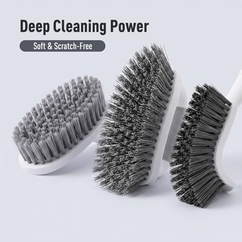 CLEANHOME 3 Pcs Scrub Brush,Multifunctional Cleaning Brush Set | With Non-Slip Handle and Sturdy Bristles,Scrub Brushes for Cleaning Bathroom,Kitchen,Grout,Tile,Grey