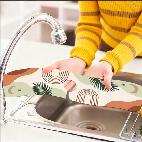 2 Pcs Plant Kitchen Sink Splash Guard Faucet Mat Bohemian Tropical Leaves Faucet Mat for Sinks Absorbing Drying Mats for Kitchen Bathroom, 23.6x5.5inch - color: Tropical Leaves