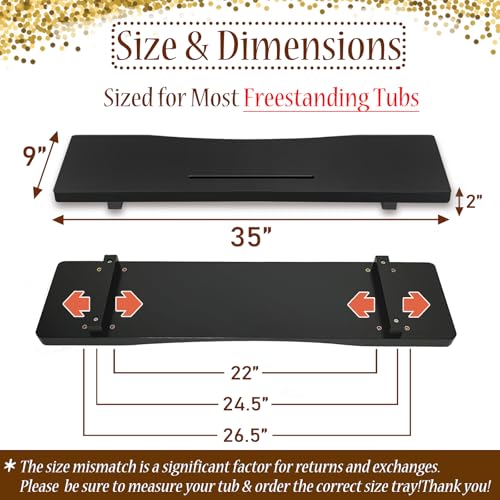 Stylish Black Bamboo Bathtub Tray Caddy with Adjustable Legs, Minimalistic Design Bath Tray for Tub, Bathtub Accessories, Fits Most Free Standing Bath Tubs, Idea for Women - color: Black-bamboo, size: 35"×9"×2"