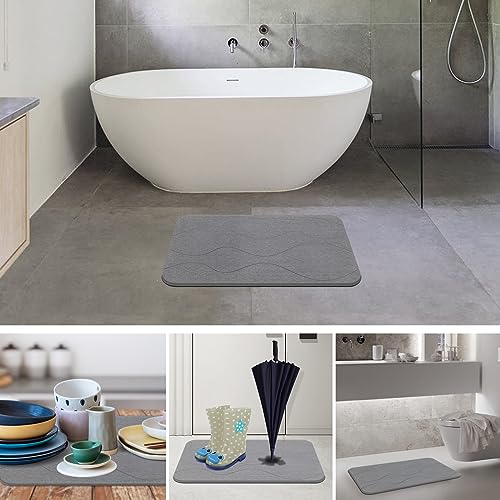 Stone Bath Mat, Diatomaceous Earth Shower Mat, Non-Slip Super Absorbent Quick Drying Bathroom Floor Mat, 2Pack,Grey, Pattern 1 - color: Grey-wave