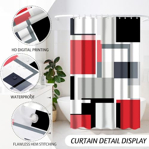 Lnond Red Bathroom Set, 23-Piece Red Black Geometric Bathroom Decor Set with with Shower Curtain and Rugs, Trash Can, Toilet Brush Holder Set & Soap Dispenser - style: Red Geometric
