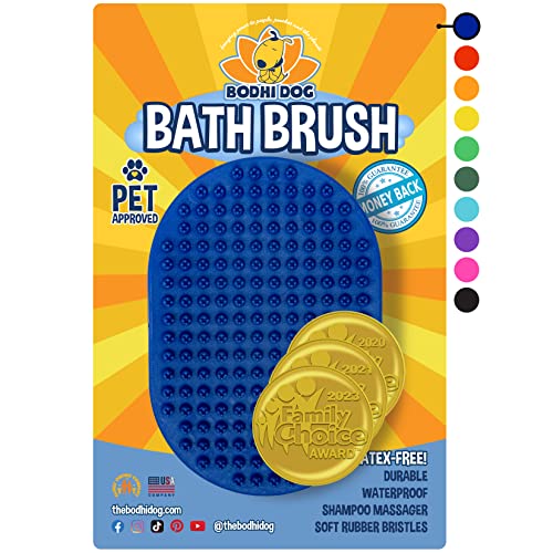 Bodhi Dog Stainless Steel Comb & Shampoo Brush - Removes Shedding, Mats & Tangles - Premium Brush for Shower, Showerhead, Sprayer & Bathing (Blue) - color: Blue, size: 1 Pack + Stainless Steel Comb