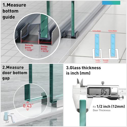 Sliding Shower Door Bottom Seal, 2 PCS 1/2" x 36" Sliding Shower Door Sweep for 1/2 Inch Glass, Frameless Glass Door Seal Strip Stop Shower Leaks and Create a Water Barrier - size: For 1/2" Glass
