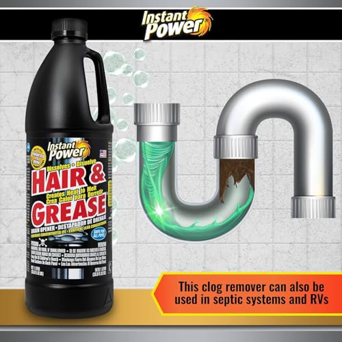 Instant Power Hair and Grease Drain Cleaner - Shower Drain & Sink Cleaner, Liquid Clog Remover, Made in USA, Sink Deodorizer - 1 Liter (Pack of 2) - size: 33.8 Fl Oz (Pack of 2)