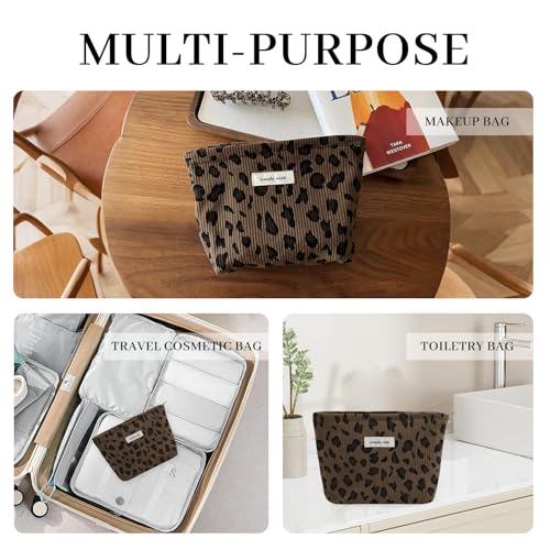Wudygirl Makeup Bag Travel Cosmetic Bag for Women Small Makeup Pouch with Handle Zipper Cosmetic Pouch Handbag Aesthetic 8.3" x 5.9"(Brown Leopard) - color: Brown Leopard